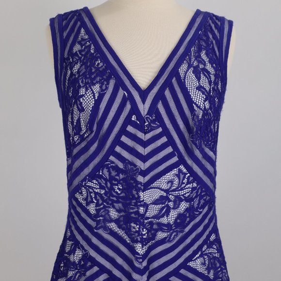 ❄ Tadashi Royal Blue Lace Illusion Floral Dress Party Wedding Formal Sheer - Picture 4 of 6